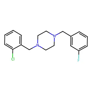 1-[(2-chlorophenyl)methyl]-4-[(3-fluorophenyl)methyl]piperazine structure