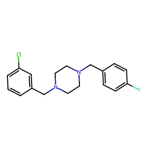 1-[(3-chlorophenyl)methyl]-4-[(4-fluorophenyl)methyl]piperazine structure