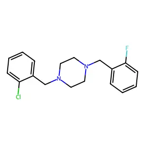 1-(2-chlorobenzyl)-4-(2-fluorobenzyl)piperazine structure