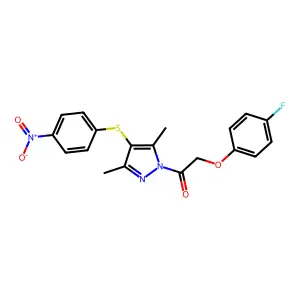 1-[3,5-dimethyl-4-(4-nitrophenyl)sulfanylpyrazol-1-yl]-2-(4-fluorophenoxy)ethanone structure