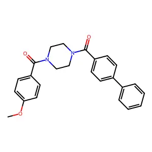 1-([1,1'-biphenyl]-4-ylcarbonyl)-4-(4-methoxybenzoyl)piperazine structure