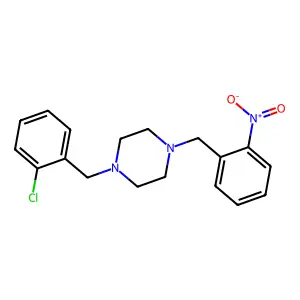 1-[(2-chlorophenyl)methyl]-4-[(2-nitrophenyl)methyl]piperazine structure