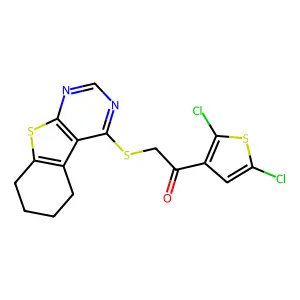 1-(2,5-dichlorothiophen-3-yl)-2-(5,6,7,8-tetrahydro-[1]benzothiolo[2,3-d]pyrimidin-4-ylsulfanyl)ethanone structure