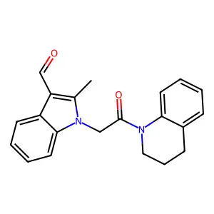 1-[2-(3,4-dihydro-2H-quinolin-1-yl)-2-oxoethyl]-2-methylindole-3-carbaldehyde structure