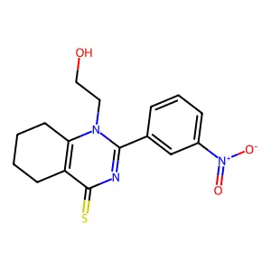 1-(2-hydroxyethyl)-2-(3-nitrophenyl)-5,6,7,8-tetrahydroquinazoline-4-thione structure