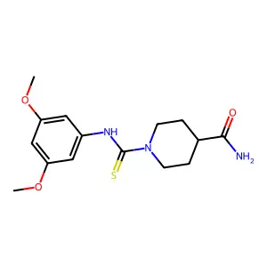 1-[(3,5-dimethoxyphenyl)carbamothioyl]piperidine-4-carboxamide structure