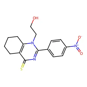 1-(2-hydroxyethyl)-2-(4-nitrophenyl)-5,6,7,8-tetrahydroquinazoline-4-thione structure