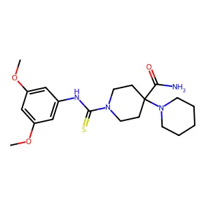 1-[(3,5-dimethoxyphenyl)carbamothioyl]-4-piperidin-1-ylpiperidine-4-carboxamide structure