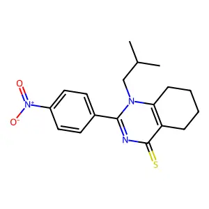 1-(2-methylpropyl)-2-(4-nitrophenyl)-5,6,7,8-tetrahydroquinazoline-4-thione structure