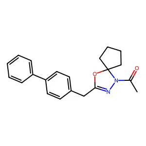 1-[2-[(4-phenylphenyl)methyl]-1-oxa-3,4-diazaspiro[4.4]non-2-en-4-yl]ethanone structure