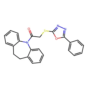 1-(10,11-dihydro-5H-dibenzo[b,f]azepin-5-yl)-2-[(5-phenyl-1,3,4-oxadiazol-2-yl)sulfanyl]ethanone structure