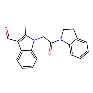 1-[2-(2,3-dihydroindol-1-yl)-2-oxoethyl]-2-methylindole-3-carbaldehyde structure