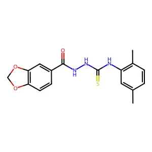 1-(1,3-benzodioxole-5-carbonylamino)-3-(2,5-dimethylphenyl)thiourea structure