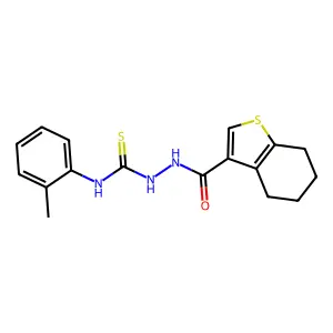 1-(2-methylphenyl)-3-(4,5,6,7-tetrahydro-1-benzothiophene-3-carbonylamino)thiourea structure