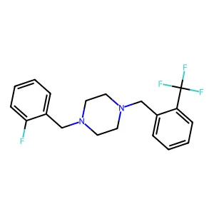 1-(2-fluorobenzyl)-4-[2-(trifluoromethyl)benzyl]piperazine structure