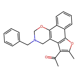 1-(3-benzyl-6-methyl-3,4-dihydro-2H-furo[3',2':3,4]naphtho[2,1-e][1,3]oxazin-5-yl)ethanone structure