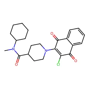 1-(3-chloro-1,4-dioxonaphthalen-2-yl)-N-cyclohexyl-N-methylpiperidine-4-carboxamide structure