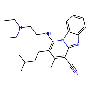 1-[2-(diethylamino)ethylamino]-3-methyl-2-(3-methylbutyl)pyrido[1,2-a]benzimidazole-4-carbonitrile structure