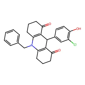 10-benzyl-9-(3-chloro-4-hydroxyphenyl)-3,4,6,7,9,10-hexahydroacridine-1,8(2H,5H)-dione structure
