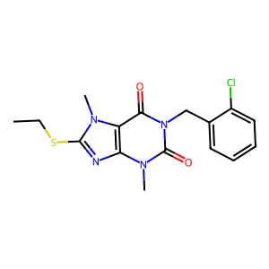 1-(2-chlorobenzyl)-8-(ethylsulfanyl)-3,7-dimethyl-3,7-dihydro-1H-purine-2,6-dione structure