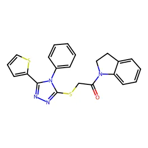 1-(2,3-dihydroindol-1-yl)-2-[(4-phenyl-5-thiophen-2-yl-1,2,4-triazol-3-yl)sulfanyl]ethanone structure