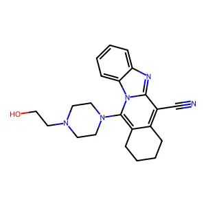 11-[4-(2-hydroxyethyl)piperazin-1-yl]-7,8,9,10-tetrahydrobenzimidazolo[1,2-b]isoquinoline-6-carbonitrile structure