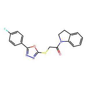 1-(2,3-dihydroindol-1-yl)-2-[[5-(4-fluorophenyl)-1,3,4-oxadiazol-2-yl]sulfanyl]ethanone structure