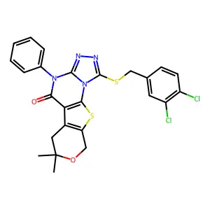 1-[(3,4-dichlorobenzyl)sulfanyl]-7,7-dimethyl-4-phenyl-6,9-dihydro-7H-pyrano[4',3':4,5]thieno[3,2-e][1,2,4]triazolo[4,3-a]pyrimidin-5(4H)-one structure