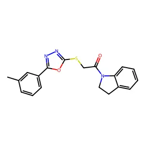 1-(2,3-dihydroindol-1-yl)-2-[[5-(3-methylphenyl)-1,3,4-oxadiazol-2-yl]sulfanyl]ethanone structure