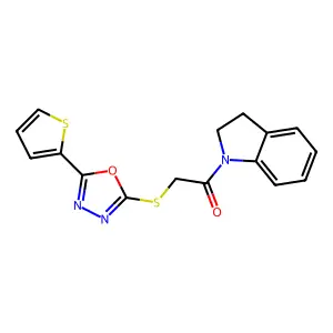1-(2,3-dihydroindol-1-yl)-2-[(5-thiophen-2-yl-1,3,4-oxadiazol-2-yl)sulfanyl]ethanone structure