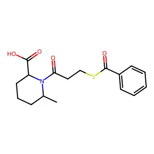 1-(3-(benzoylthio)propanoyl)-6-methylpiperidine-2-carboxylic acid structure