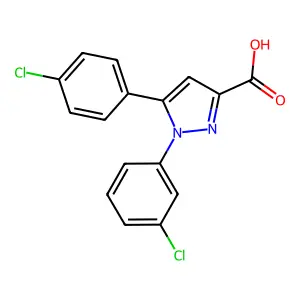 1-(3-chlorophenyl)-5-(4-chlorophenyl)-1H-pyrazole-3-carboxylic acid structure