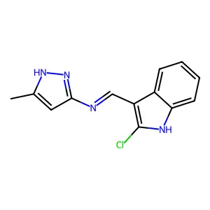 1-(2-chloro-1H-indol-3-yl)-N-(5-methyl-1H-pyrazol-3-yl)methanimine structure