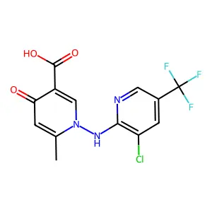 1-[[3-chloro-5-(trifluoromethyl)-2-pyridinyl]amino]-6-methyl-4-oxopyridine-3-carboxylic acid structure