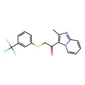 1-(2-methylimidazo[1,2-a]pyridin-3-yl)-2-[3-(trifluoromethyl)phenyl]sulfanylethanone structure