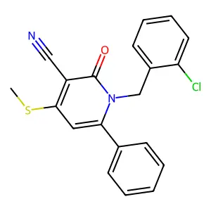 1-[(2-chlorophenyl)methyl]-4-methylsulfanyl-2-oxo-6-phenylpyridine-3-carbonitrile structure