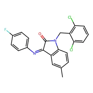 1-[(2,6-dichlorophenyl)methyl]-3-(4-fluorophenyl)imino-5-methylindol-2-one structure