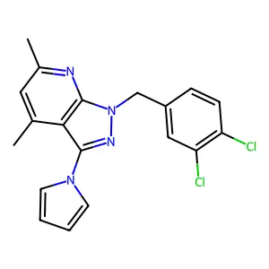 1-[(3,4-dichlorophenyl)methyl]-4,6-dimethyl-3-pyrrol-1-ylpyrazolo[5,4-b]pyridine structure