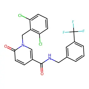 1-[(2,6-dichlorophenyl)methyl]-6-oxo-N-[[3-(trifluoromethyl)phenyl]methyl]pyridine-3-carboxamide structure