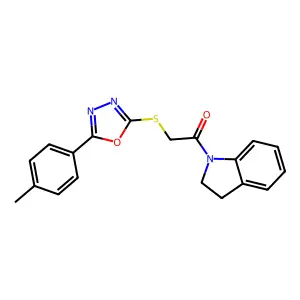 1-(2,3-dihydroindol-1-yl)-2-[[5-(4-methylphenyl)-1,3,4-oxadiazol-2-yl]sulfanyl]ethanone structure