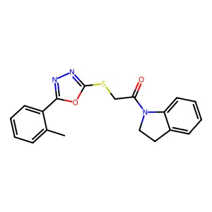 1-(2,3-dihydroindol-1-yl)-2-[[5-(2-methylphenyl)-1,3,4-oxadiazol-2-yl]sulfanyl]ethanone structure