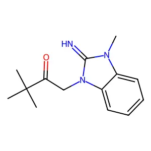 1-(2-imino-3-methylbenzimidazol-1-yl)-3,3-dimethylbutan-2-one structure