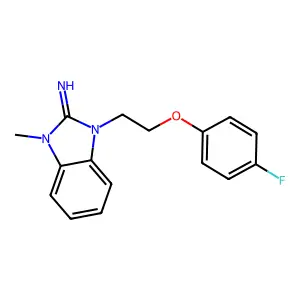 1-[2-(4-fluorophenoxy)ethyl]-3-methyl-1,3-dihydro-2H-benzimidazol-2-imine structure