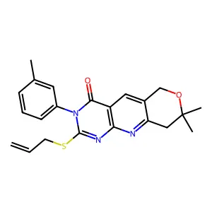 13,13-dimethyl-6-(3-methylphenyl)-5-prop-2-enylsulfanyl-12-oxa-2,4,6-triazatricyclo[8.4.0.03,8]tetradeca-1,3(8),4,9-tetraen-7-one structure