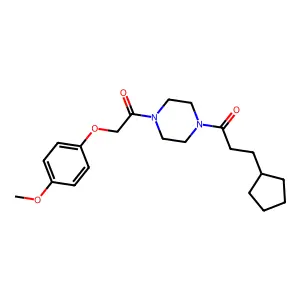 1-(3-cyclopentylpropanoyl)-4-[(4-methoxyphenoxy)acetyl]piperazine structure