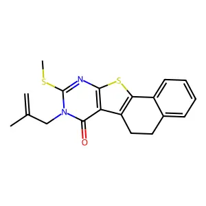 13-(2-methylprop-2-enyl)-14-methylsulfanyl-17-thia-13,15-diazatetracyclo[8.7.0.02,7.011,16]heptadeca-1(10),2,4,6,11(16),14-hexaen-12-one structure