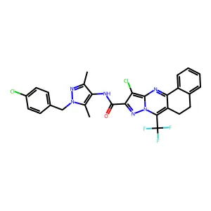 11-chloro-N-[1-(4-chlorobenzyl)-3,5-dimethyl-1H-pyrazol-4-yl]-7-(trifluoromethyl)-5,6-dihydrobenzo[h]pyrazolo[5,1-b]quinazoline-10-carboxamide structure