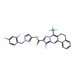 11-chloro-N-[1-(2,4-dichlorobenzyl)-1H-pyrazol-4-yl]-7-(trifluoromethyl)-5,6-dihydrobenzo[h]pyrazolo[5,1-b]quinazoline-10-carboxamide structure