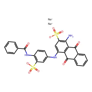 disodium1-amino-4-(4-benzamido-3-sulfonatoanilino)-9,10-dioxoanthracene-2-sulfonate structure
