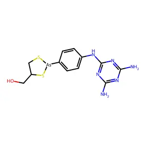 [2-[4-[(4,6-diamino-1,3,5-triazin-2-yl)amino]phenyl]-1,3,2-dithiarsolan-4-yl]methanol structure